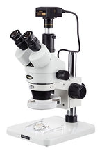 Load image into Gallery viewer, AmScope SM-1TS-144S-10M Digital Professional Trinocular Stereo Zoom Microscope, WH10x Eyepieces, 7X-45X Magnification, 0.7X-4.5X Zoom Objective, 144-Bulb LED Ring Light, Pillar Stand, 110V-240V, Inclu
