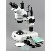 Load image into Gallery viewer, AmScope SM-2TZ-DK-M Digital Professional Trinocular Stereo Zoom Microscope, WH10x Eyepieces, 3.5X-90X Magnification, 0.7X-4.5X Zoom Objective, Upper and Lower Halogen Lighting, Pillar Stand, 110V-120V
