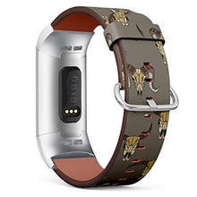 Load image into Gallery viewer, Replacement Leather Strap Printing Wristbands Compatible with Fitbit Charge 3 / Charge 3 SE - Tribal Pattern with Fitbit Skulls of Animals

