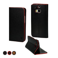 MediaDevil HTC One M8 (2014) Leather Case (Black/Red) - Artisancover Genuine European Leather Notebook/Wallet Case with Integrated Stand and Card Holders