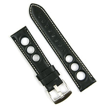 Load image into Gallery viewer, B &amp; R Bands 22mm Black Horween Leather Rallye Watch Strap Band White Stitch - Small Length
