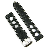 B & R Bands 22mm Black Horween Leather Rallye Watch Strap Band White Stitch - Small Length
