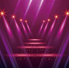 Load image into Gallery viewer, Laeacco Splendid Purple Stage Backdrop 8x8ft Vinyl Bright Spotlight Neon Dreamlike Light Spots Photography Background Live Show Banner Adult Child Portrait School Community Photocall Event Shoot
