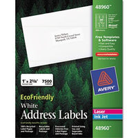 Avery EcoFriendly Labels, 1 x 2-5/8, White, 7500/Pack