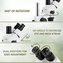 Load image into Gallery viewer, AmScope SM-1TSZZ-144S-5M Digital Professional Trinocular Stereo Zoom Microscope, WH10x and WH20x Eyepieces, 3.5X-180X Magnification, 0.7X-4.5X Zoom Objective, 144-Bulb LED Ring Light, Pillar Stand, 11
