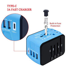 Load image into Gallery viewer, Travel Adapter, Goldsen Universal Power Adapter Type-C Wall Charger with High Speed 3 USB Charger Port Worldwide Plugs Converter AC Power Outlet Multi Travel Adapter for UK EU AU Asia Italy (Blue)

