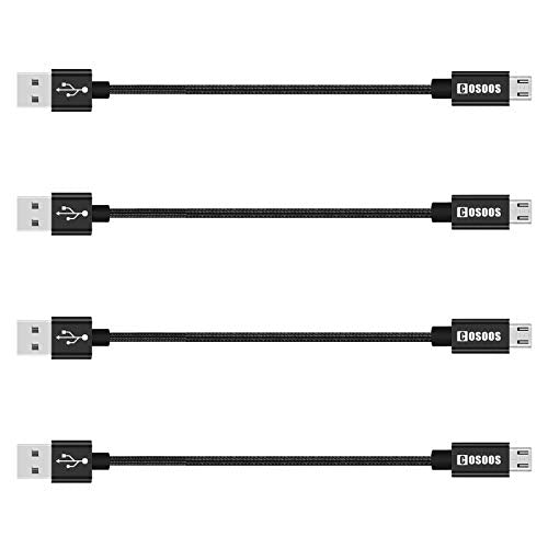 4 Short USB Micro Cables(9in/23cm) COSOOS Nylon Braided Charge & Sync Power Cord for Samsung Galaxy S7 Edge/ S6/ S5/ S4, Note 5/4/ 3, USB Charging Station, MP3, headlamp, Android Device