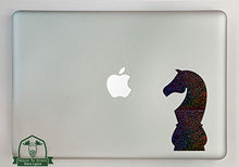 Load image into Gallery viewer, Grain To Glass Designs Knight Chess Piece Specialty Vinyl Decal Sized To Fit A 11&quot; Laptop - Galaxy Metal Flake
