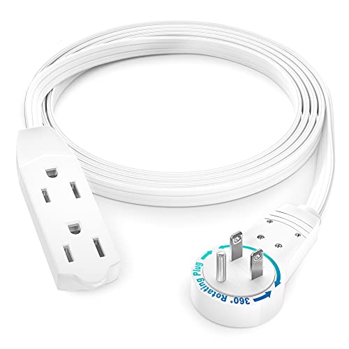 Maximm Cable 4 Ft 360 Rotating Flat Plug Extension Cord / Wire, 16 AWG Multi 3 Outlet Extension Wire, 3 Prong Grounded Wire - White - UL Listed