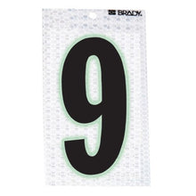 Load image into Gallery viewer, Brady 3000-9, 52186 2.375&quot; x 1.5&quot; Vinyl 3000 Glow in The Dark Number Label w/Legend: 9, 20 Packs of 10 pcs
