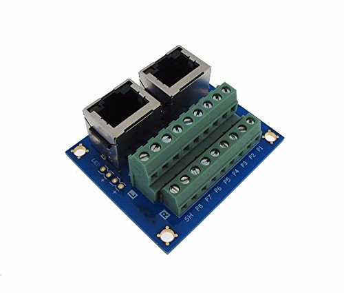 Dual RJ45 Ethernet Connector Breakout Board w/LED Screw terminals 180 Vertical
