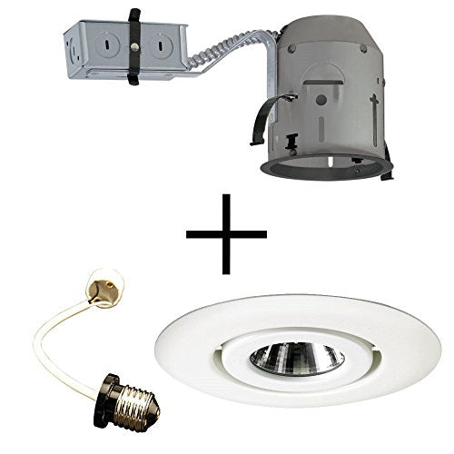 Juno Lighting TC1R & 440-WH, LINE VOLTAGE Combo 4-Inch TC rated Remodel Recessed Housing with Flush Gimbal Ring Trim, White