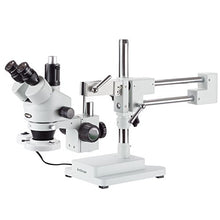 Load image into Gallery viewer, AmScope 3.5X-90X Simul-Focal Boom Stereo Microscope with a Fluorescent Light
