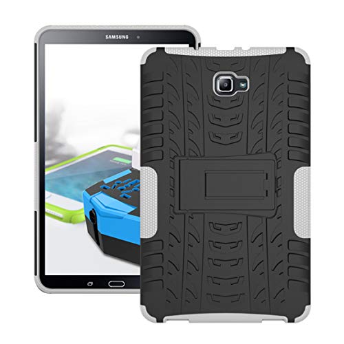 T580 Case, Galaxy Tab A 10.1 T585 Protective Cover Double Layer Shockproof Armor Case Hybrid Duty Shell with Kickstand for Samsung Galaxy Tab A 10.1 SM-T580/ T580N/ T585/T585C 10.1-inch Tablet White
