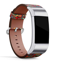 Load image into Gallery viewer, Replacement Leather Strap Printing Wristbands Compatible with Fitbit Charge 3 / Charge 3 SE - Hexagon Pattern with Fitbit Doodle Art Ornamental Elements
