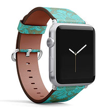 Load image into Gallery viewer, S-Type iWatch Leather Strap Printing Wristbands for Apple Watch 4/3/2/1 Sport Series (38mm) - Turquoise Damask Fabric Texture
