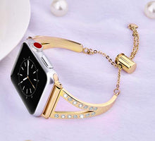 Load image into Gallery viewer, Mobile Advance Metal Band Bracelet with Rhinestones for Apple Watch Series 6/SE/5/4/3/2/1 (Gold, 38mm/40mm)
