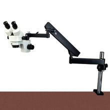 Load image into Gallery viewer, OMAX 7X-45X Zoom Binocular Articulating Arm Stereo Microscope with Vertical Post and Cold Ring Fiber Light
