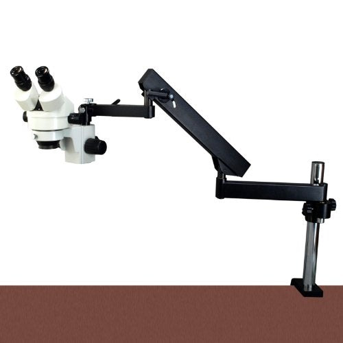 OMAX 7X-45X Zoom Binocular Articulating Arm Stereo Microscope with Vertical Post and Cold Ring Fiber Light