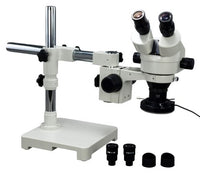 OMAX 3.5X-90X Zoom Binocular Single-Bar Boom Stand Stereo Microscope with 144 LED Ring Light and Light Control Box