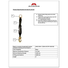 Load image into Gallery viewer, Madaco Roof Construction Fall Protection Heavy Duty Industrial Safety Internal Shock Absorbing Pack 2FT Snap Hook Lanyard ANSI OSHA L-613-01
