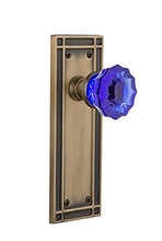 Load image into Gallery viewer, Nostalgic Warehouse 720749 Mission Plate Passage Crystal Cobalt Glass Door Knob in Antique Brass, 2.75
