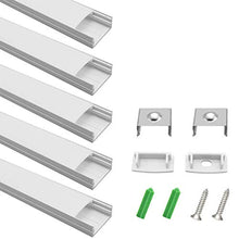 Load image into Gallery viewer, LightingWill 10-Pack U-Shape LED Aluminum Profile 3.28ft/1M Anodized Sliver Channel for &lt;20mm Width SMD3528 5050 LED Strips Installation with Opaque Frosted Lens, End Caps and Mounting Clips U04S10
