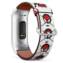 Load image into Gallery viewer, Replacement Leather Strap Printing Wristbands Compatible with Fitbit Charge 3 / Charge 3 SE - Zen Design of Red Sun and Crossed Samurai Swords
