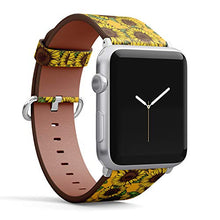Load image into Gallery viewer, Compatible with Big Apple Watch 42mm, 44mm, 45mm (All Series) Leather Watch Wrist Band Strap Bracelet with Adapters (Sunflower Fabric)
