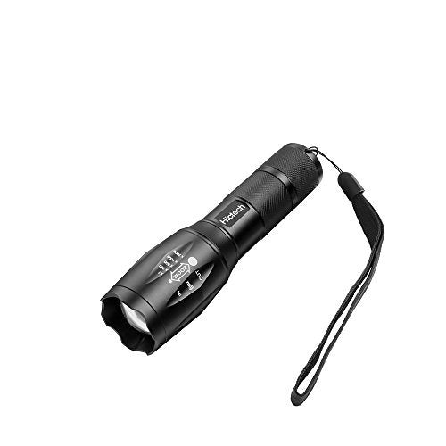 LED Flashlight, Hictech 1600 Lumens A100 Handheld Tactical Flashlight Torch with 5 Modes Super Bright Zoomable Waterproof Foucs Adjustable for Hunting, Cycling, Climbing, Camping (1PC-T6S)