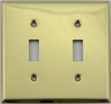 Load image into Gallery viewer, Stamped Polished Brass 2 Gang Toggle Switch Wall Plate
