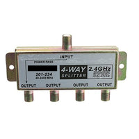 QUALCONNECT F-Pin Coaxial Splitter, 4 Way, 2 GHz 90 dB, DC Passing on One Port