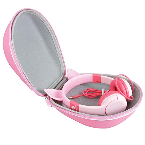 Hermitshell Hard Travel Case for iClever BoostCare Kids Headphones Wired Over Ear Headphones with Cat Ears (Pink)