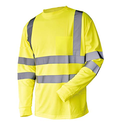 L&M Hi Vis T Shirt ANSI Class 3 Reflective Safety Lime Orange Short Long Sleeve HIGH Visibility (2XL, Lime_L)