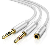 UGREEN Headphone Splitter for Computer 3.5mm Female to 2 Dual 3.5mm Male Headphone Mic Audio Y Splitter Cable Smartphone Headset to PC Adapter (White)