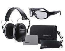 Load image into Gallery viewer, Titus 2 Series Slim-Line 34 NRR Hearing Protection &amp; G1 Bold Classic Z87.1 Safety Glasses Combos (Black Electronic, Clear)
