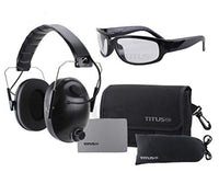 Titus 2 Series Slim-Line 34 NRR Hearing Protection & G1 Bold Classic Z87.1 Safety Glasses Combos (Black Electronic, Clear)