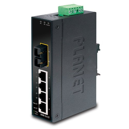 Planet IP30 Slim Type 4-P Industrial Ethernet Switch + 1-Port, ISW-511T (Ethernet Switch + 1-Port 100Base-FX(SC) (-40-75 C))