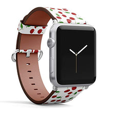 Load image into Gallery viewer, Compatible with Apple Watch Series 7/6/5/4/3/2/1 (Small Version 38/40/41 mm) Leather Wristband Bracelet Replacement Accessory Band + Adapters - Cherry Fruit Berry
