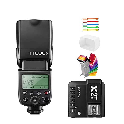 Godox TT600S High-Speed Sync 1/8000s 2.4G Wireless Transmission Master Slave Off Flash Speedlite Speedlight with X2T-S Trigger Transmitter Kit Compatible for Sony Cameras with Diffuser,Filter,USB LED