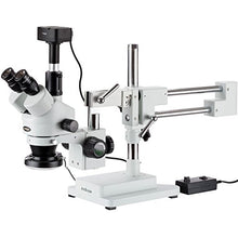Load image into Gallery viewer, AmScope SM-4TZ-144-5MT Trinocular Stereo Microscope, WF10x Eyepieces, 3.5X-90X Magnification, 0.7X-4.5X Objective Power, 0.5X and 2.0X Barlow Lenses, 144-Bulb Ring-Style LED Light Source, Double-Arm B
