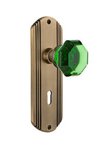 Load image into Gallery viewer, Nostalgic Warehouse 726181 Deco Plate Interior Mortise Waldorf Emerald Door Knob in Antique Brass, 2.25 with Keyhole
