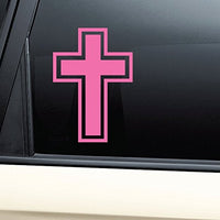Christian Cross Vinyl Decal Laptop Car Truck Bumper Window Sticker - Pink