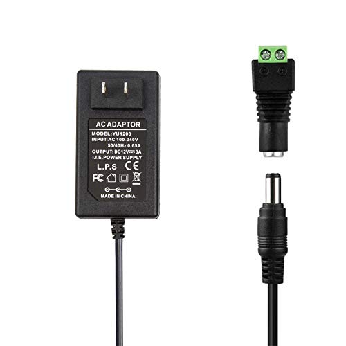 12V 3A Power Adapter, COOLM AC 100V-240V to 12V 3A Power Supply Adapter AC to DC 5.5mm x 2.5mm 36W Switching Charger for LCD Monitor, Wireless Router, CCTV Cameras