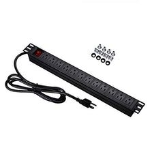 Load image into Gallery viewer, BTU Power Strip Surge Protector Rack-Mount PDU, 12 Right Angle Outlets Wide-Spaced, 15A/125V, 6ft Cord, Black
