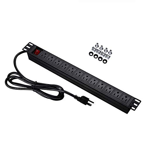 BTU Power Strip Surge Protector Rack-Mount PDU, 12 Right Angle Outlets Wide-Spaced, 15A/125V, 6ft Cord, Black