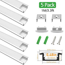 Load image into Gallery viewer, LightingWill 5-Pack 3.3ft/1M 9x23mm Silver U-Shape Internal Width 12mm LED Aluminum Channel System with Cover, End Caps and Mounting Clips Aluminum Extrusion for LED Strip Light Installations-U01S5
