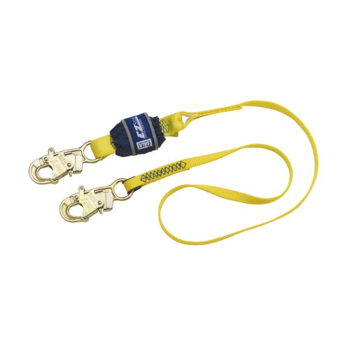 3M DBI-SALA EZ-Stop 1246011 Fall Protection Shock Absorbing Lanyard, 6' Web Single-Leg, Snap Hooks At Each End, Yellow/Navy , Blue