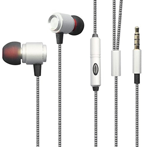 Hi-Fi Sound Earbuds Hands-Free Earphones w Mic Dual Metal Headphones Headset in-Ear Wired 3.5mm [Silver] Compatible with iPod Touch 4th Gen 3rd Gen 2nd Gen 1st Gen Nano 7th Gen 5th Gen