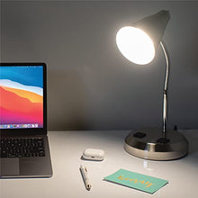 Load image into Gallery viewer, V-LIGHT Charging Outlet CFL Desk Lamp with 2 Grounded 2.5A Power Outlets and Adjustable Gooseneck Arm (VS20105BN)
